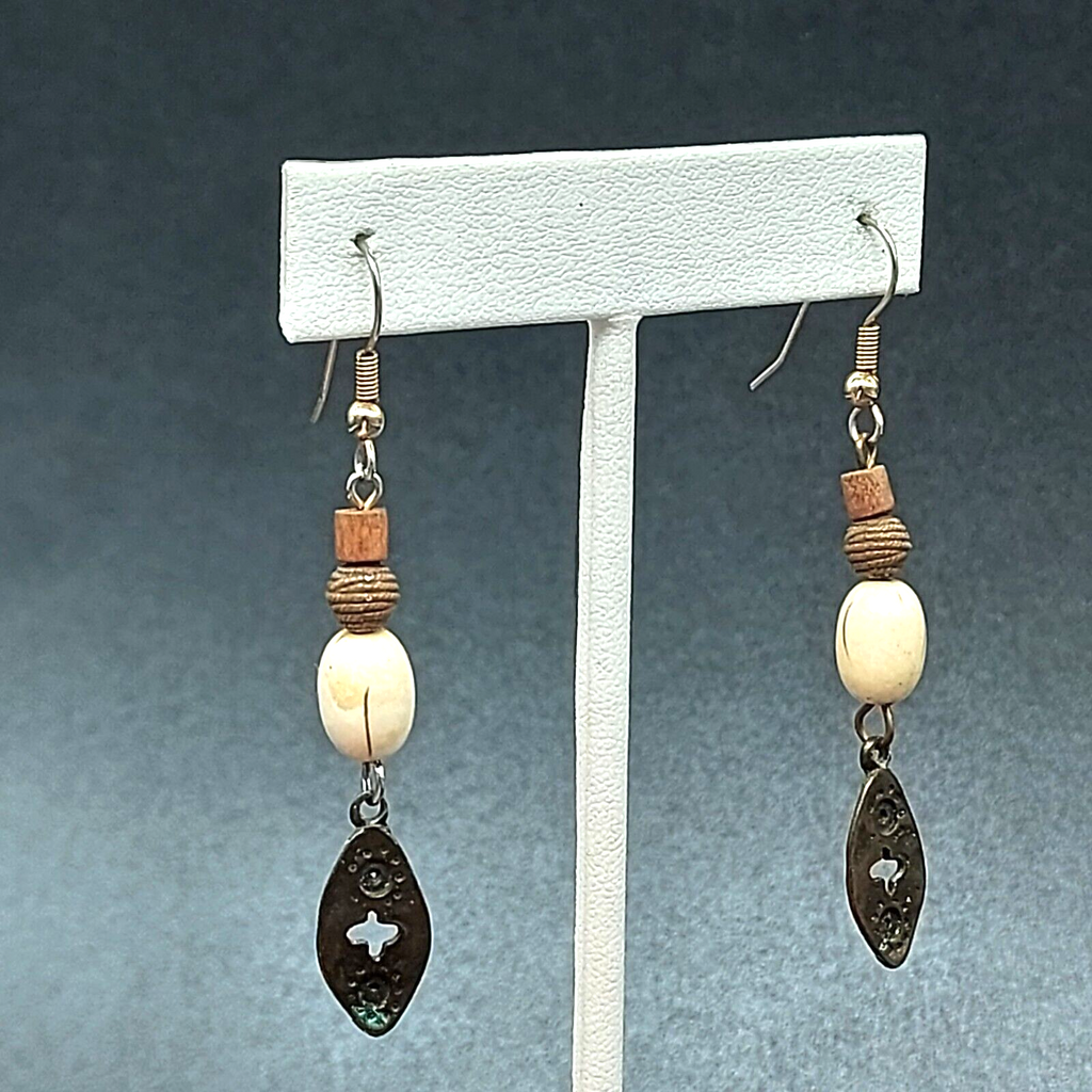 Pierced Earrings Silver tone Dangle Beaded Metal Accent 2"