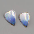 Vintage Ceramic Drop Pierced Earrings Blue Iridescent Enamel 1"