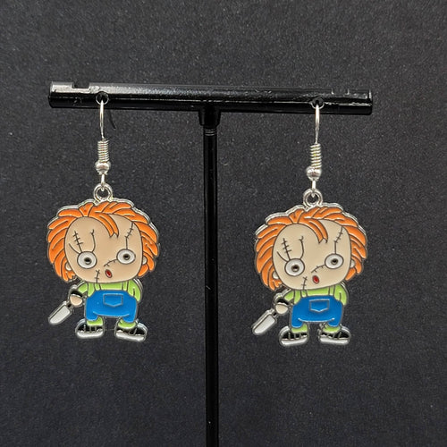 Chuckie Pierced Earrings Enamel Childs Play Horror Movie Dangle 1.25" 
