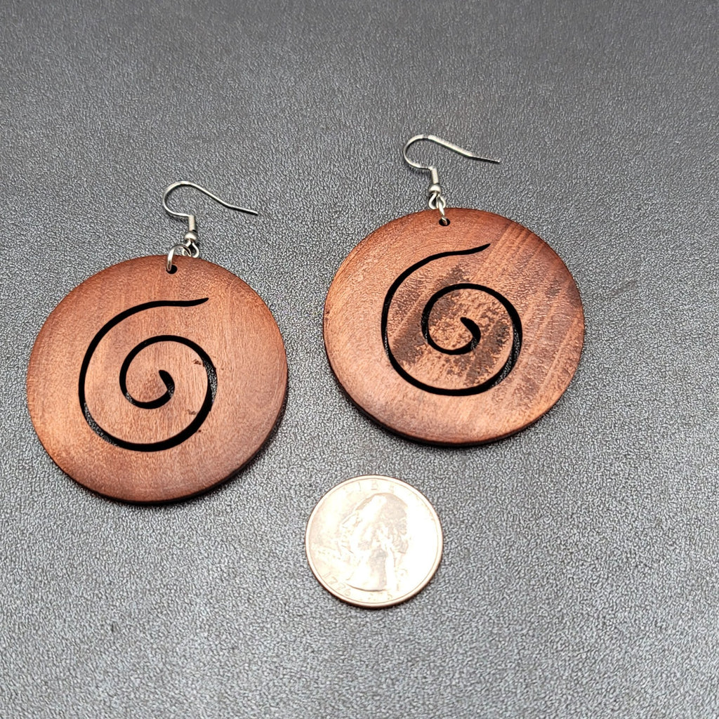 New Boho Pierced Earrings Large Solid Wood Spiral Dangle Statement 2"