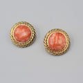 Vintage Orange White Faceted Gold tone Clip on Earrings Round 3/4"