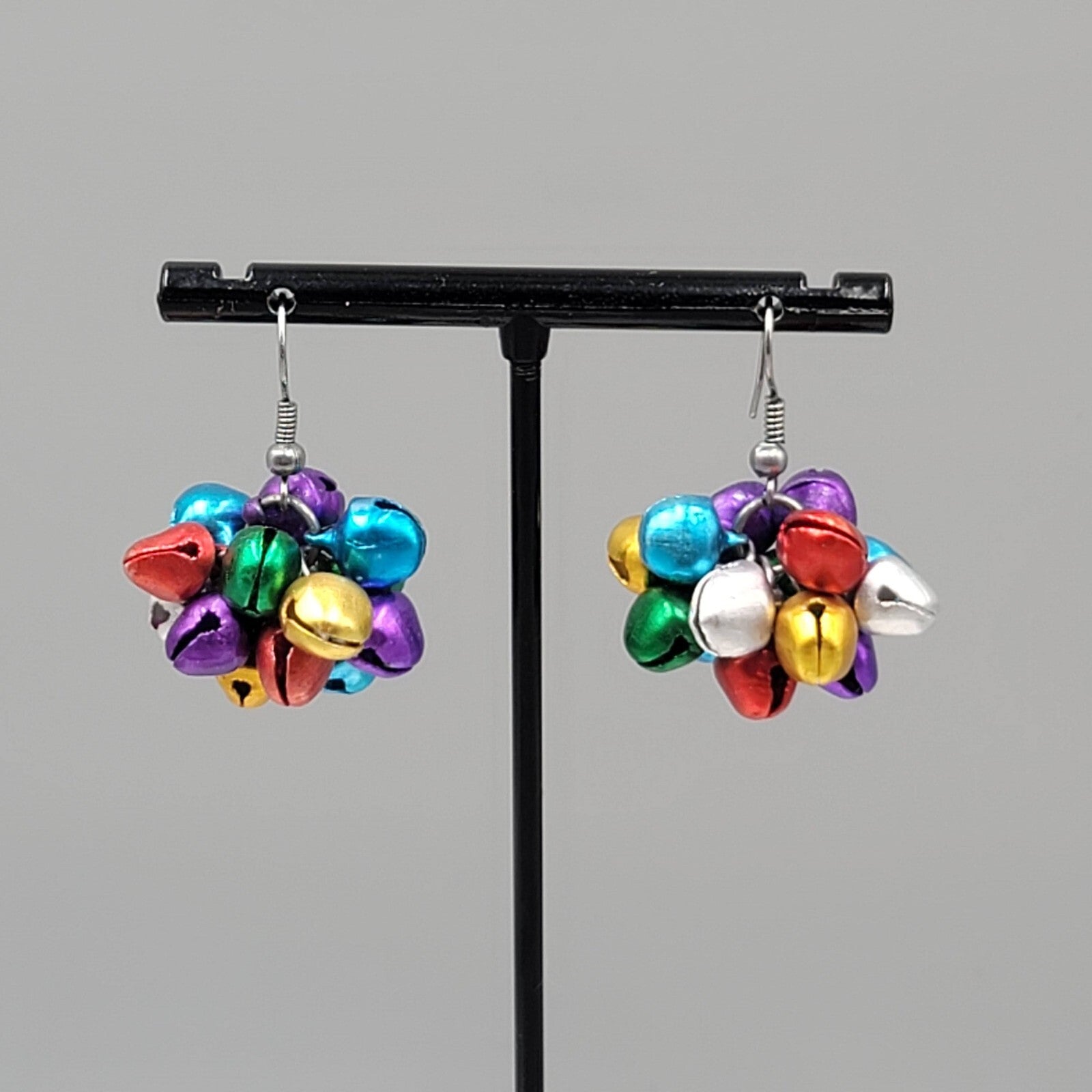 Jingle Bells Pierced Earrings Multi Color Dangle 7/8"
