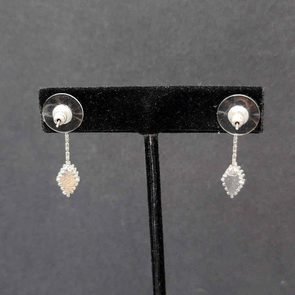 Pierced Earrings Silver tone Brown Enamel Dangle Unique Design  1.25"