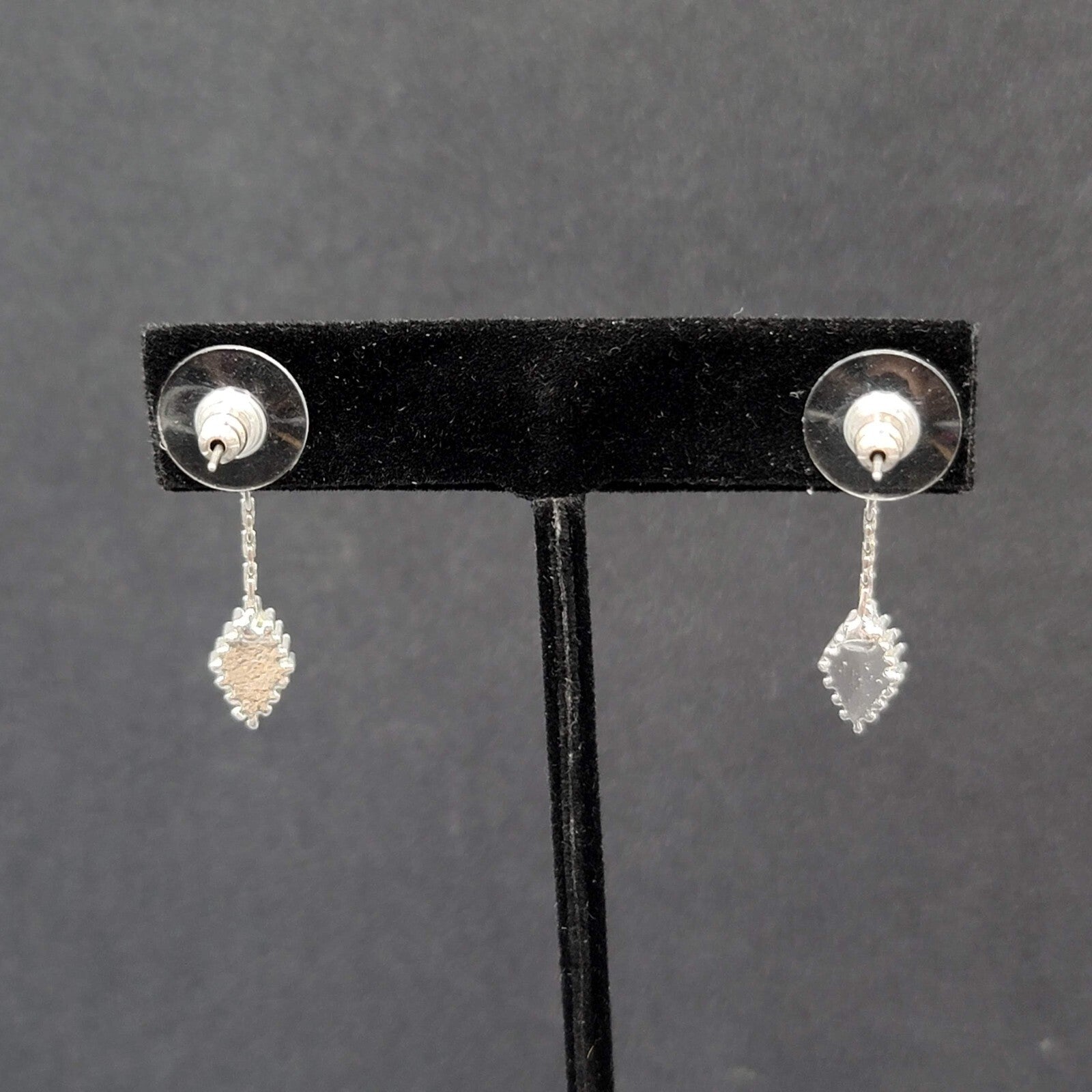 Pierced Earrings Silver tone Brown Enamel Dangle Unique Design  1.25"