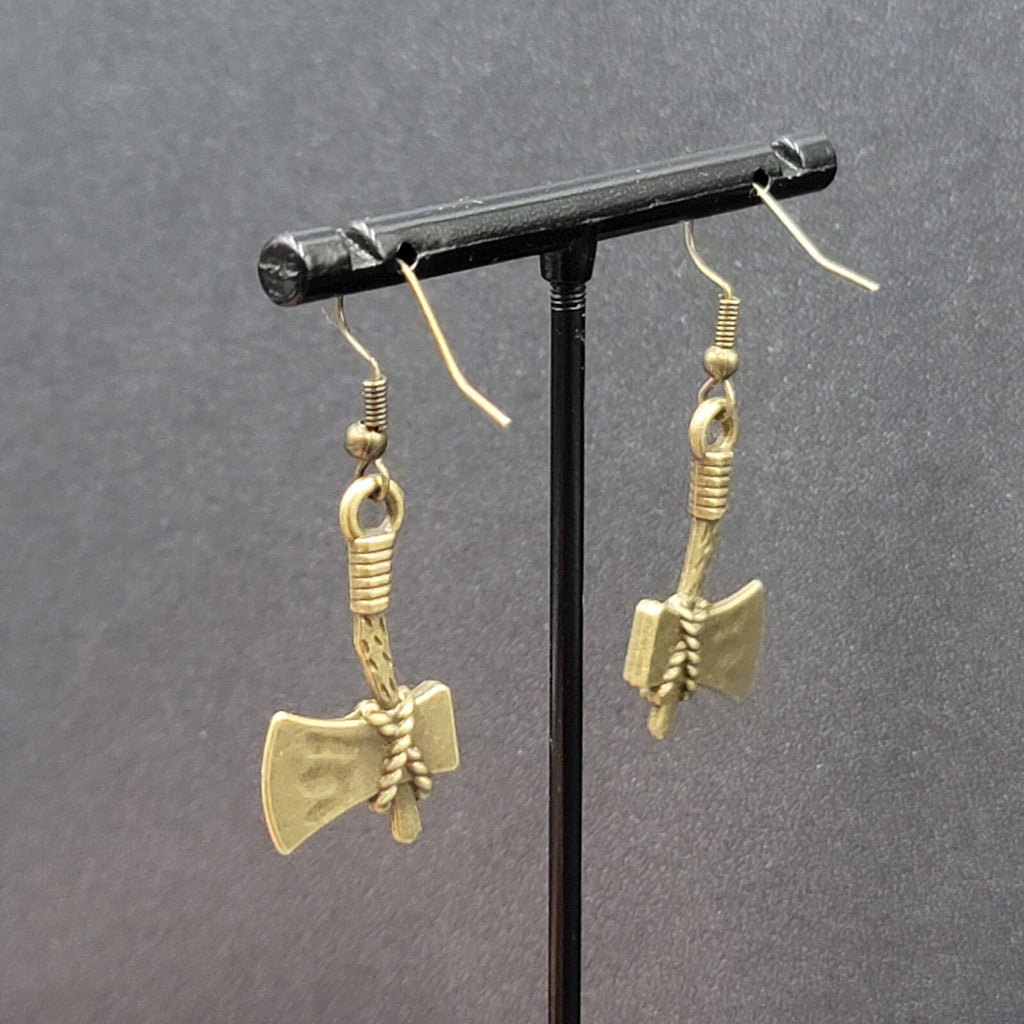 New Axe Hatchet Pierced Earrings Bronze tone Tool Dangle 1"