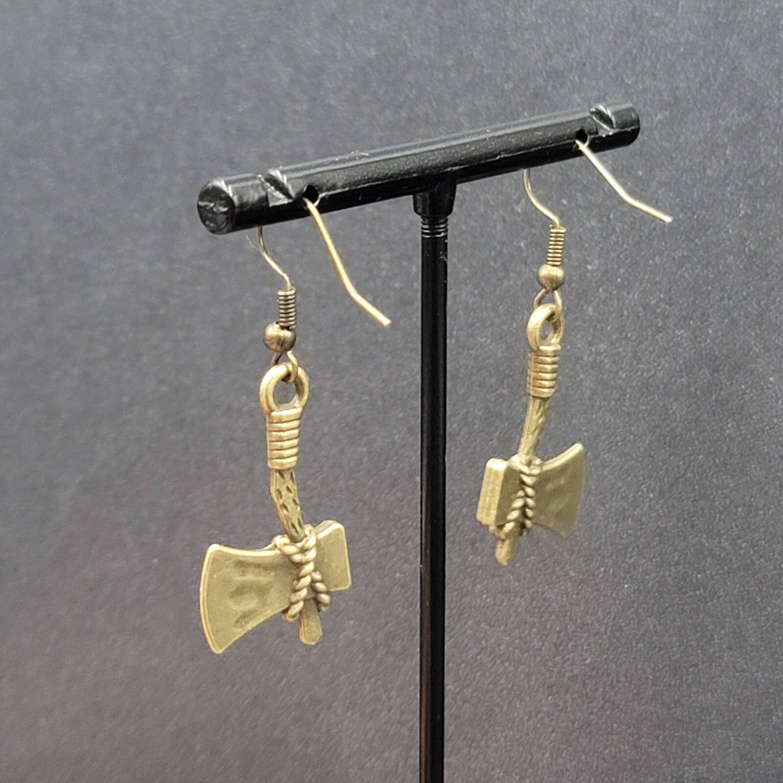 New Axe Hatchet Pierced Earrings Bronze tone Tool Dangle 1"