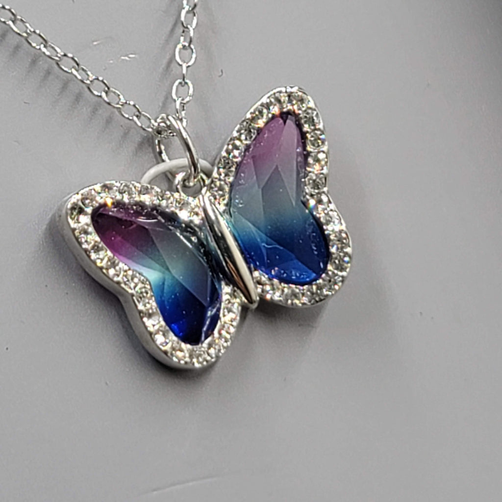 Believe by Brilliance Crystal Silver Plated Butterfly Necklace & Earring Set NWT