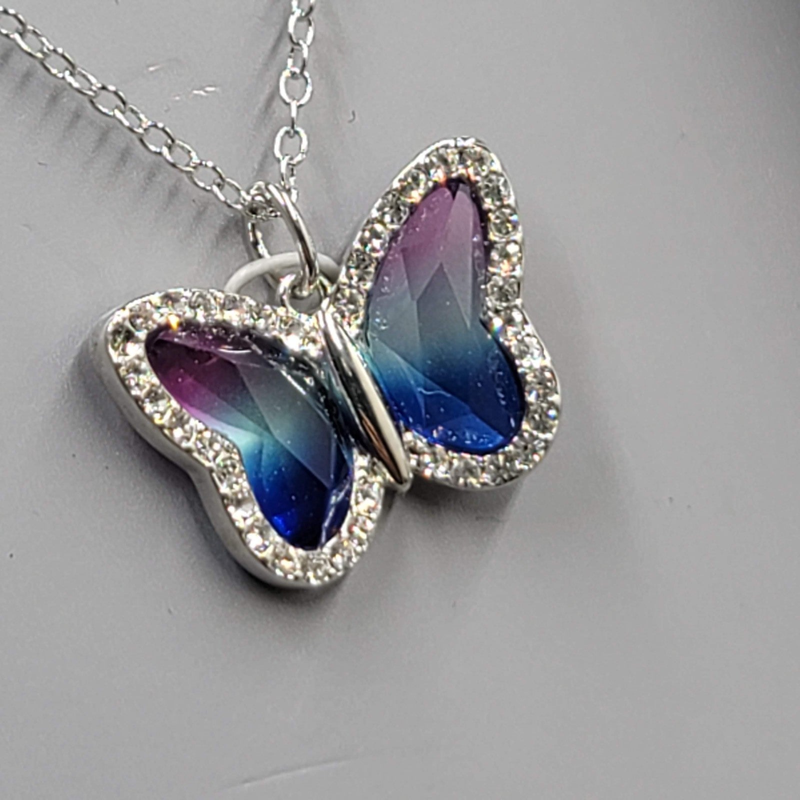 Believe by Brilliance Crystal Silver Plated Butterfly Necklace & Earring Set NWT