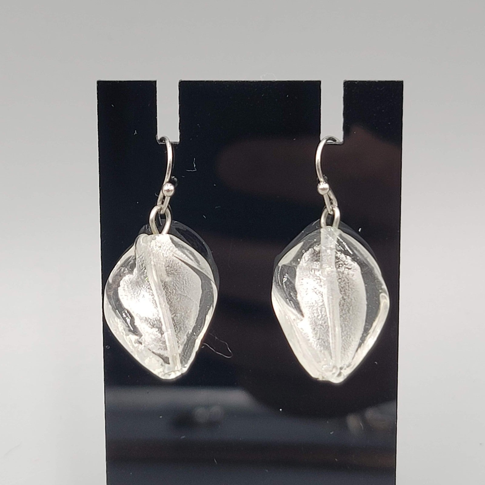 Silver Dichroic Art Glass Pierced Earrings Silver tone Dangle  1 in