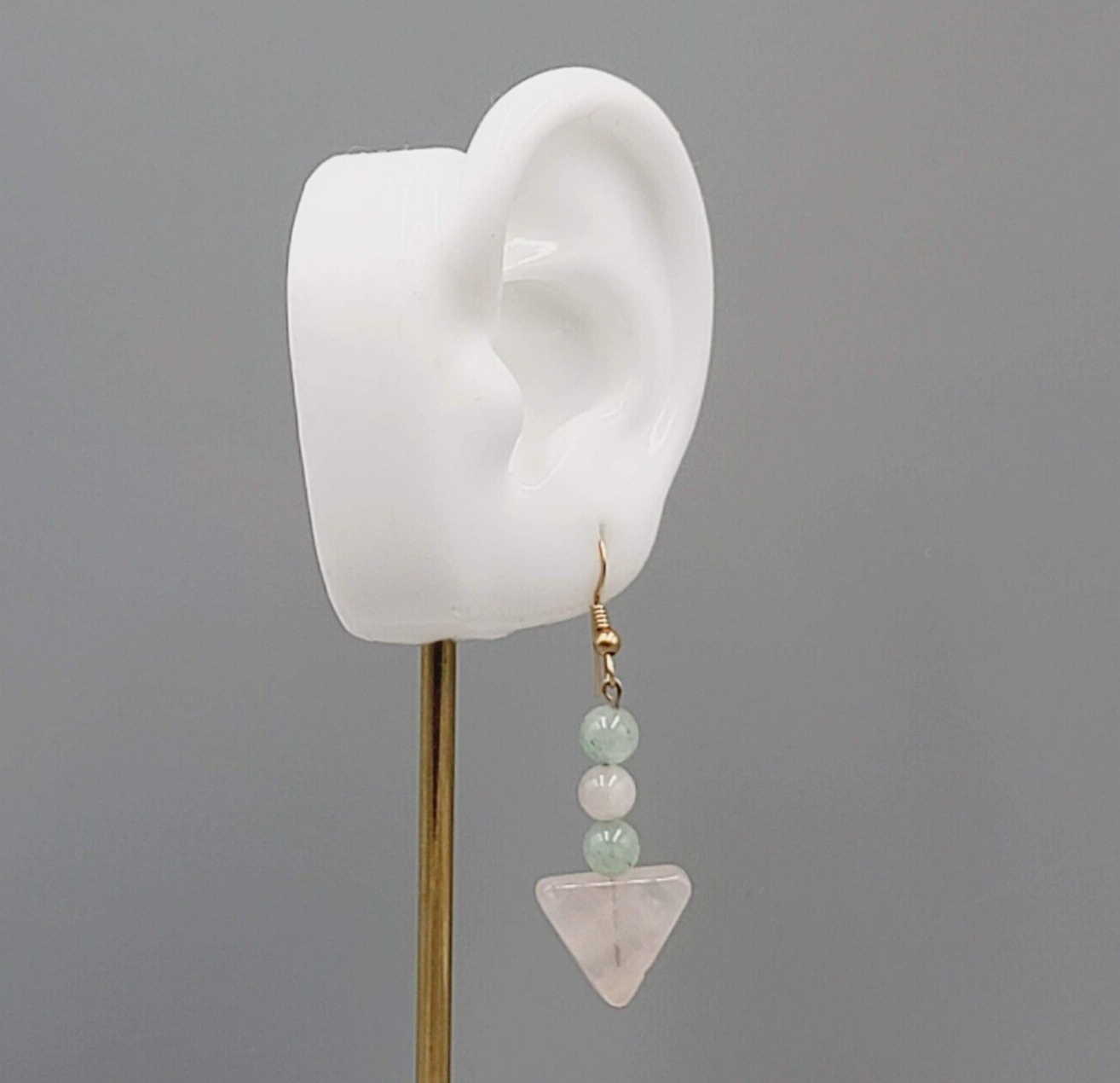 Pink Green Quartz Bead Pierced Earrings Gold tone Dangle 1.5"