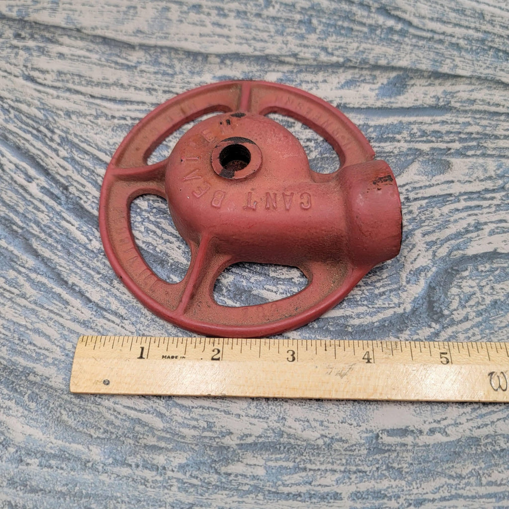 LR Nelson  Cast Iron Lawn Sprinkler Head Red Can't Beat 'Em Peoria IL Garden