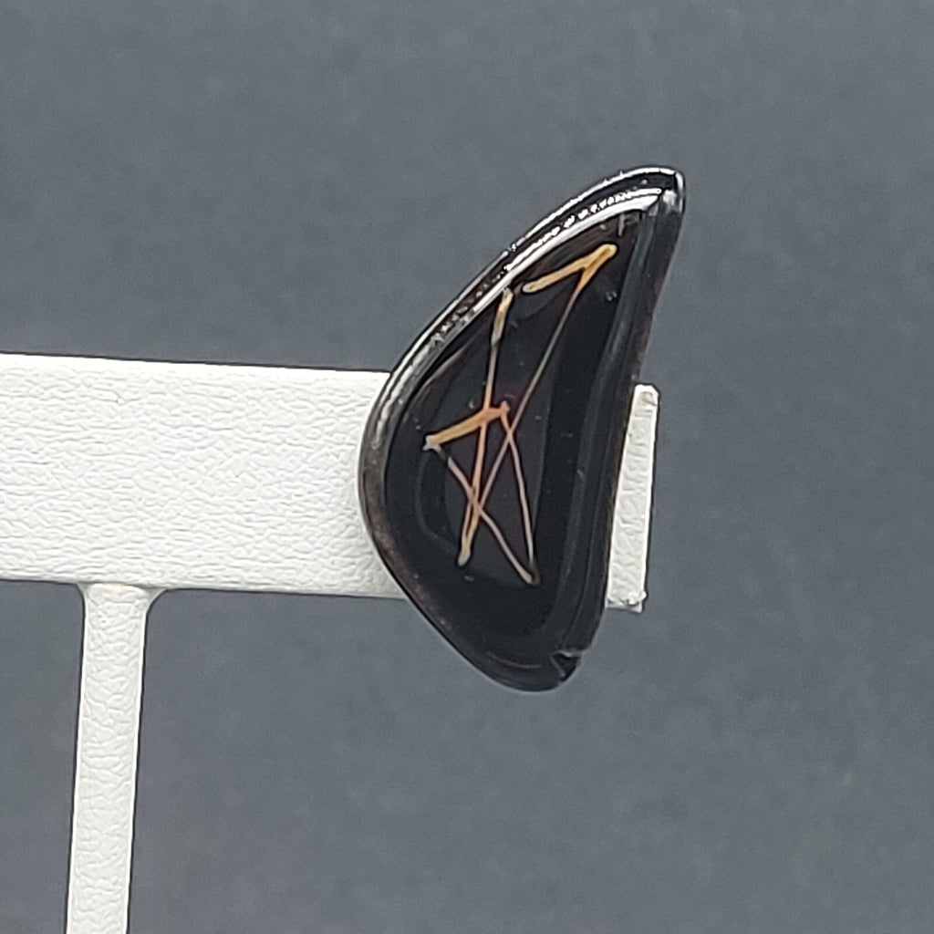 Vintage Clip on Earrings Black Gold Enamel Clay Pottery Modernist 1.25"