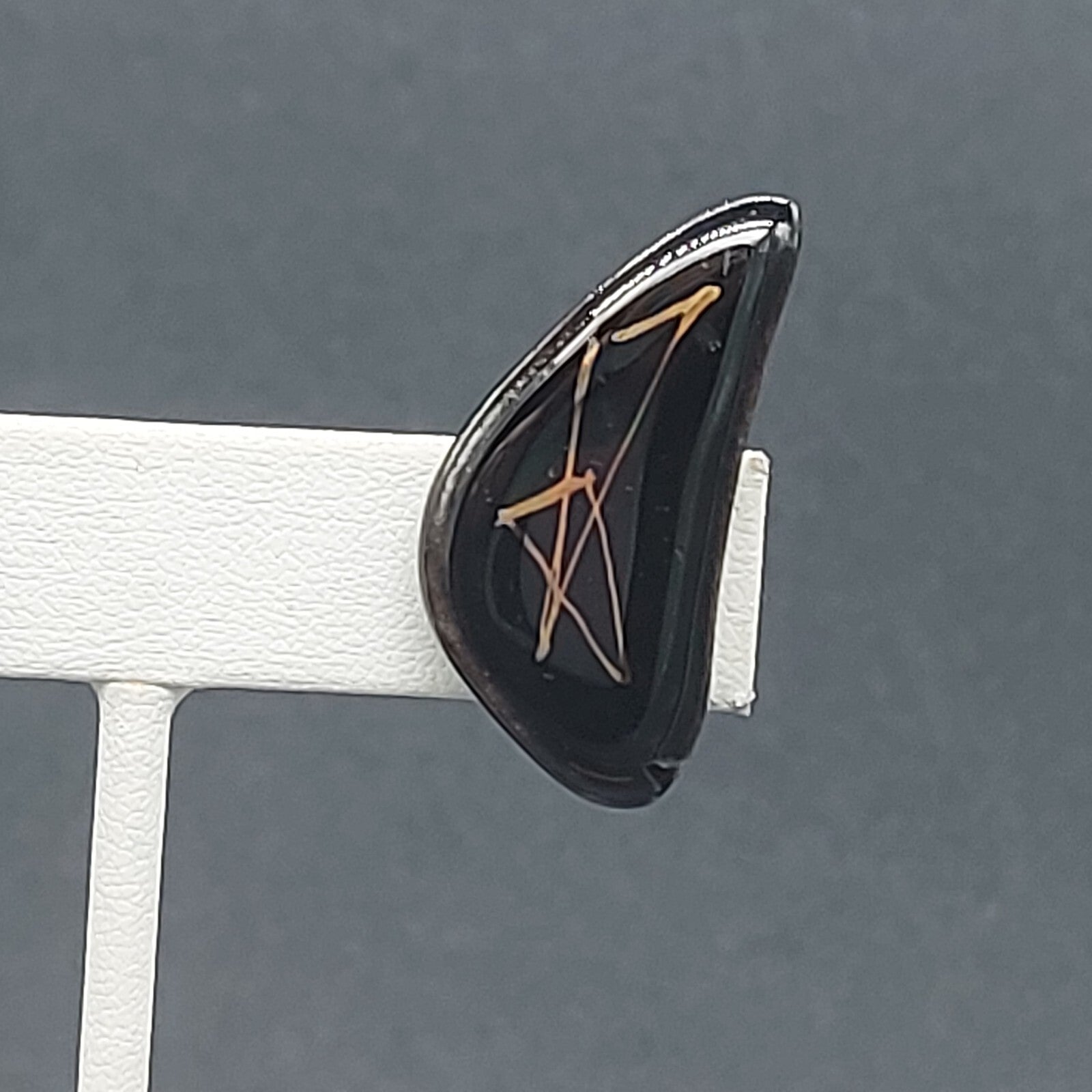 Vintage Clip on Earrings Black Gold Enamel Clay Pottery Modernist 1.25"