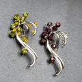 Vintage Brooch Lot of 2 Silver tone Green Purple Crystal Rhinestone 2.5"