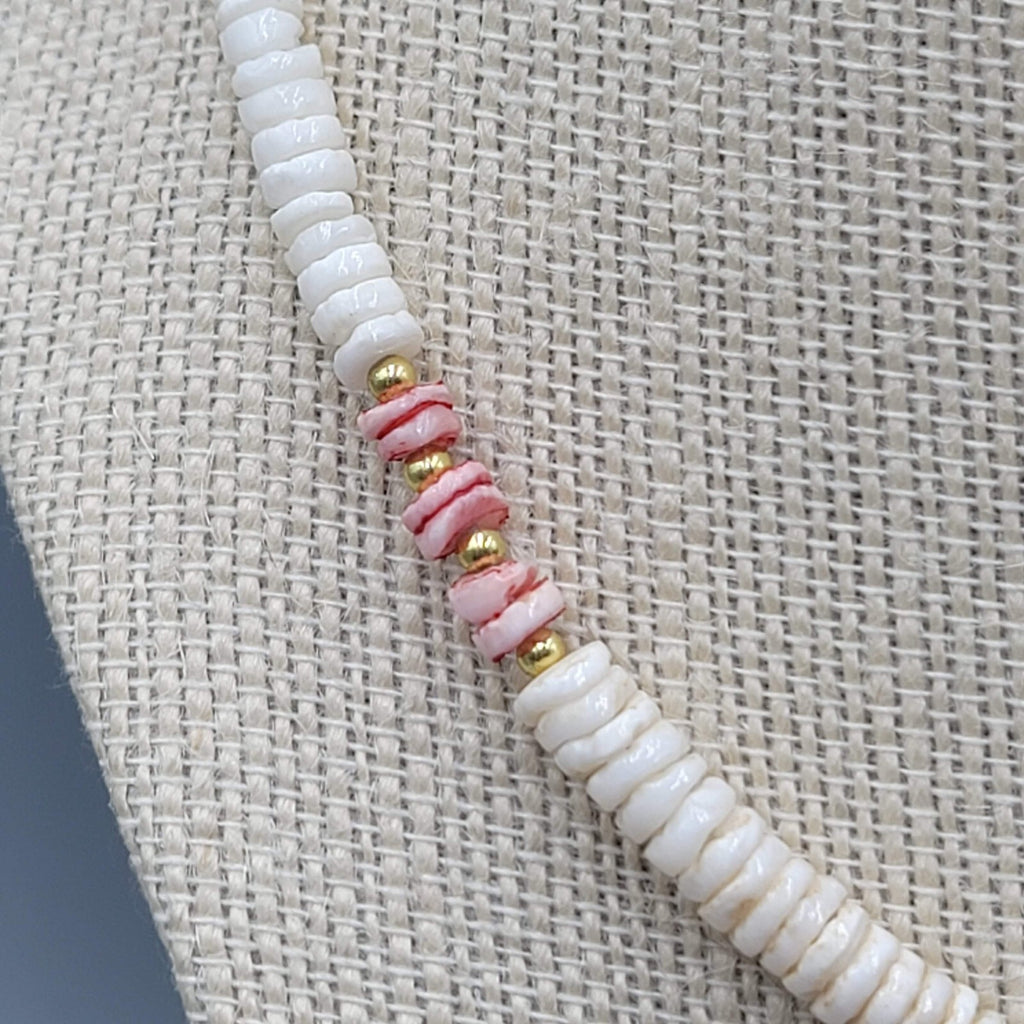 White Shell Mother of Pearl Carved Birds Surfer Beach Bead Beaded Necklace 18"