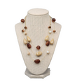 Brown Bead Station Necklace Gold tone Triple Layer 16"-18"