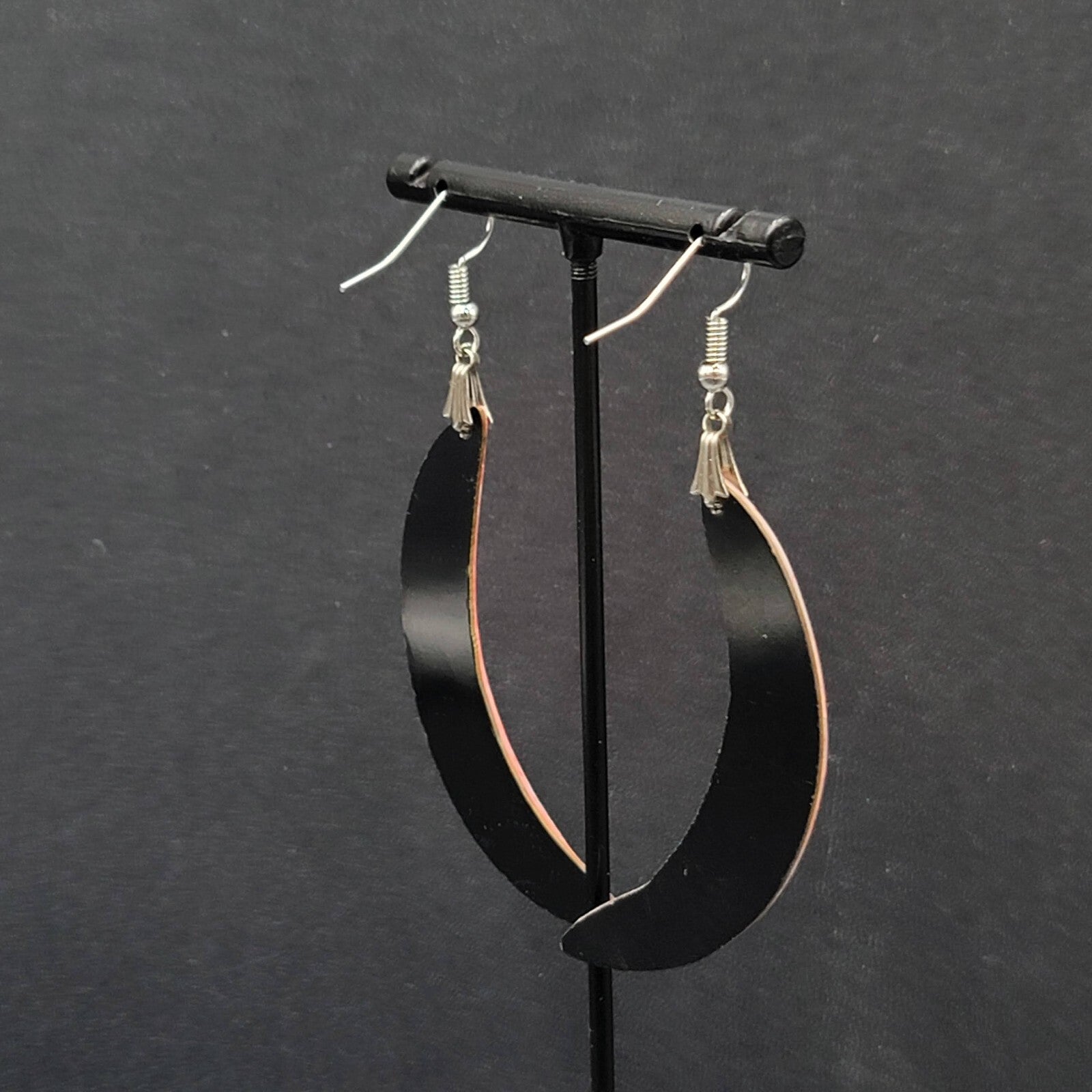 Vintage Pierced Earrings Silver tone Pink Mother of Pearl Inlay Statement 2.75"