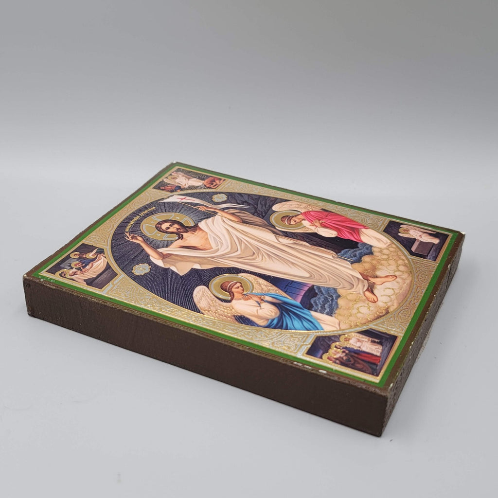 Christ Is Risen Orthodox Gold Foil Icon on Wood Plaque Христос Воскрес Икона