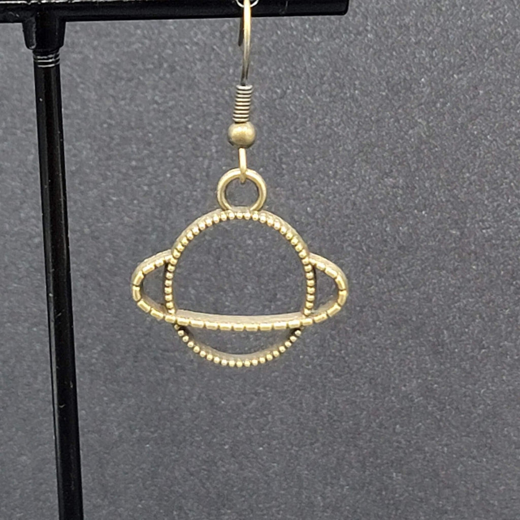 New Saturn Planet Pierced Earrings Bronze tone Dangle 3/4"
