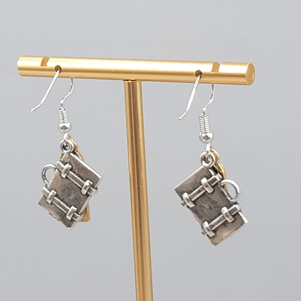 Travel Theme Pierced Earrings Suitcase JOURNEY WANDERLUST Two Toned Dangle 1"