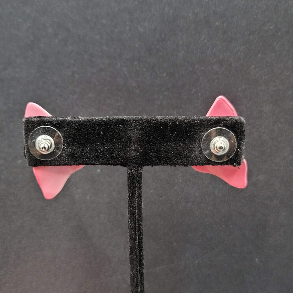 Vintage Pierced Earrings Hot Pink Enamel Statement Drop 1.25"