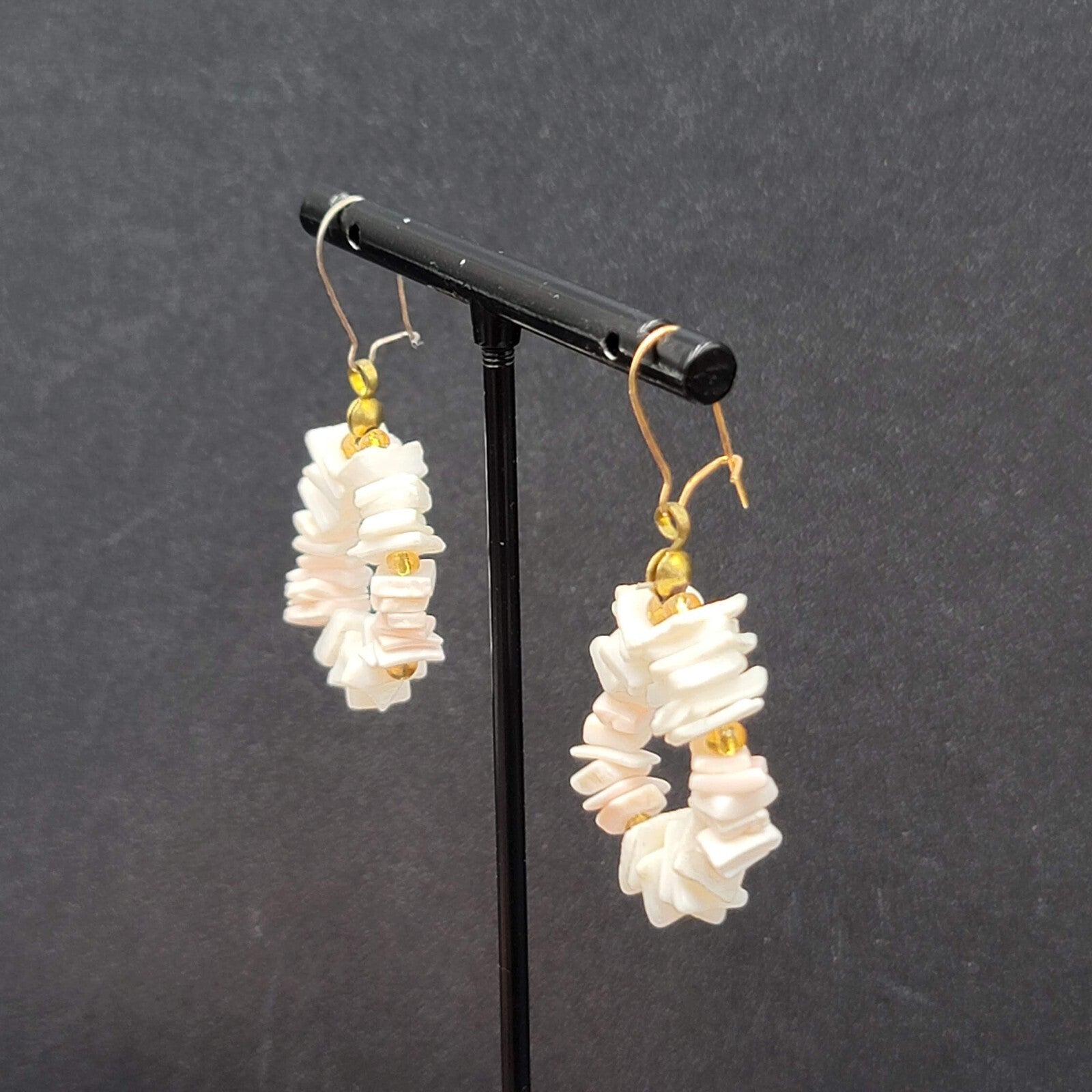 Vintage Heishi Pierced Earrings Shell Beads Dangle 1.25"