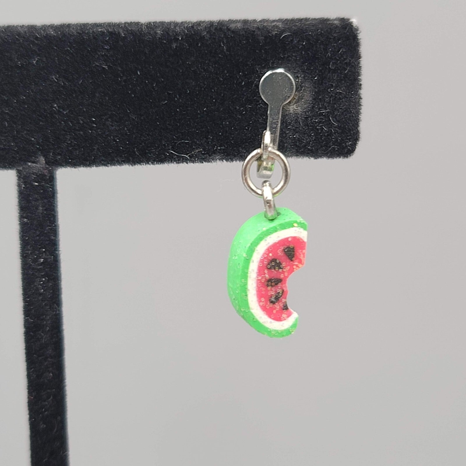 Watermelon Dangle Clip on Earrings Silver tone Cute 3/4"