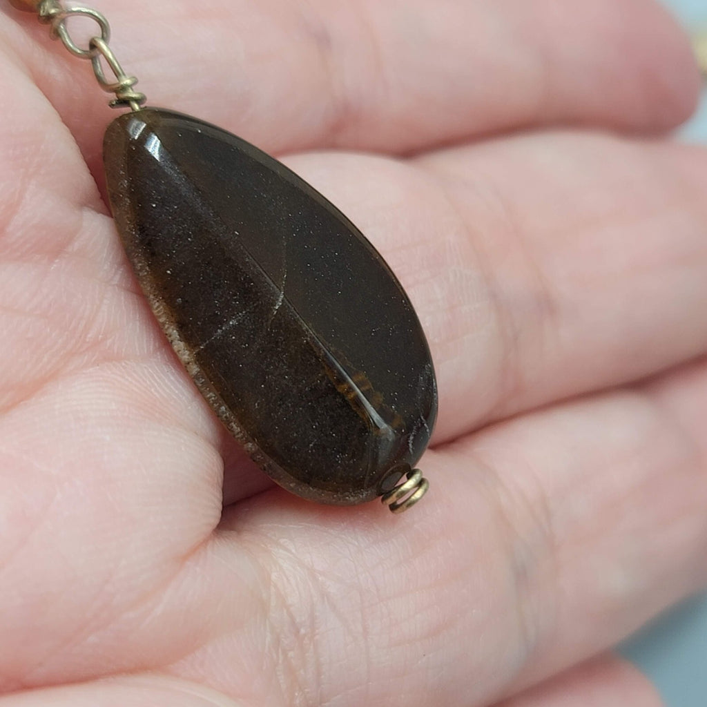 Nygard Tigers Eye Bead Necklace Gold tone Chain 16"-18"