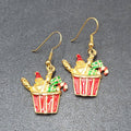 Christmas Pierced Earrings Gold Plated Presents Santa Candy Cane Dangle 1 1/8"