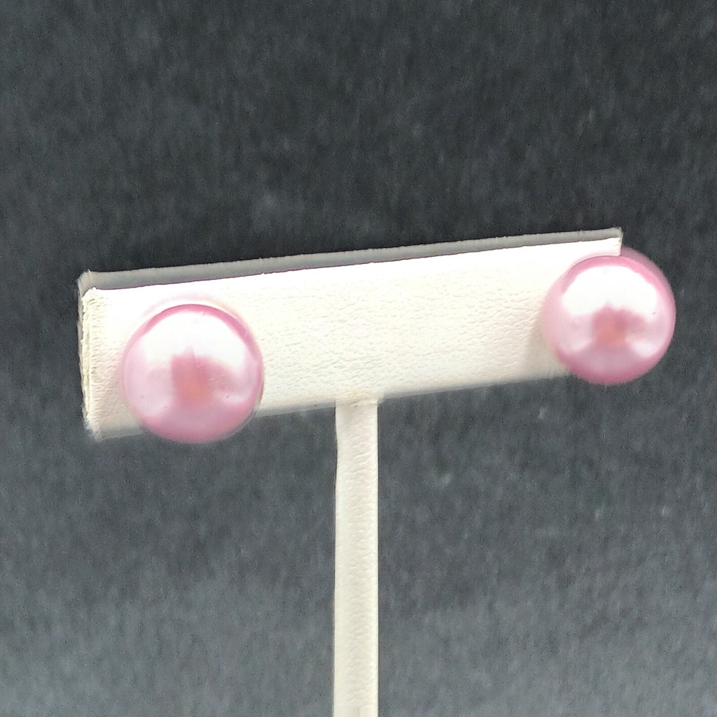 Pierced Earrings Purple Faux Pearl Studs 1/2"