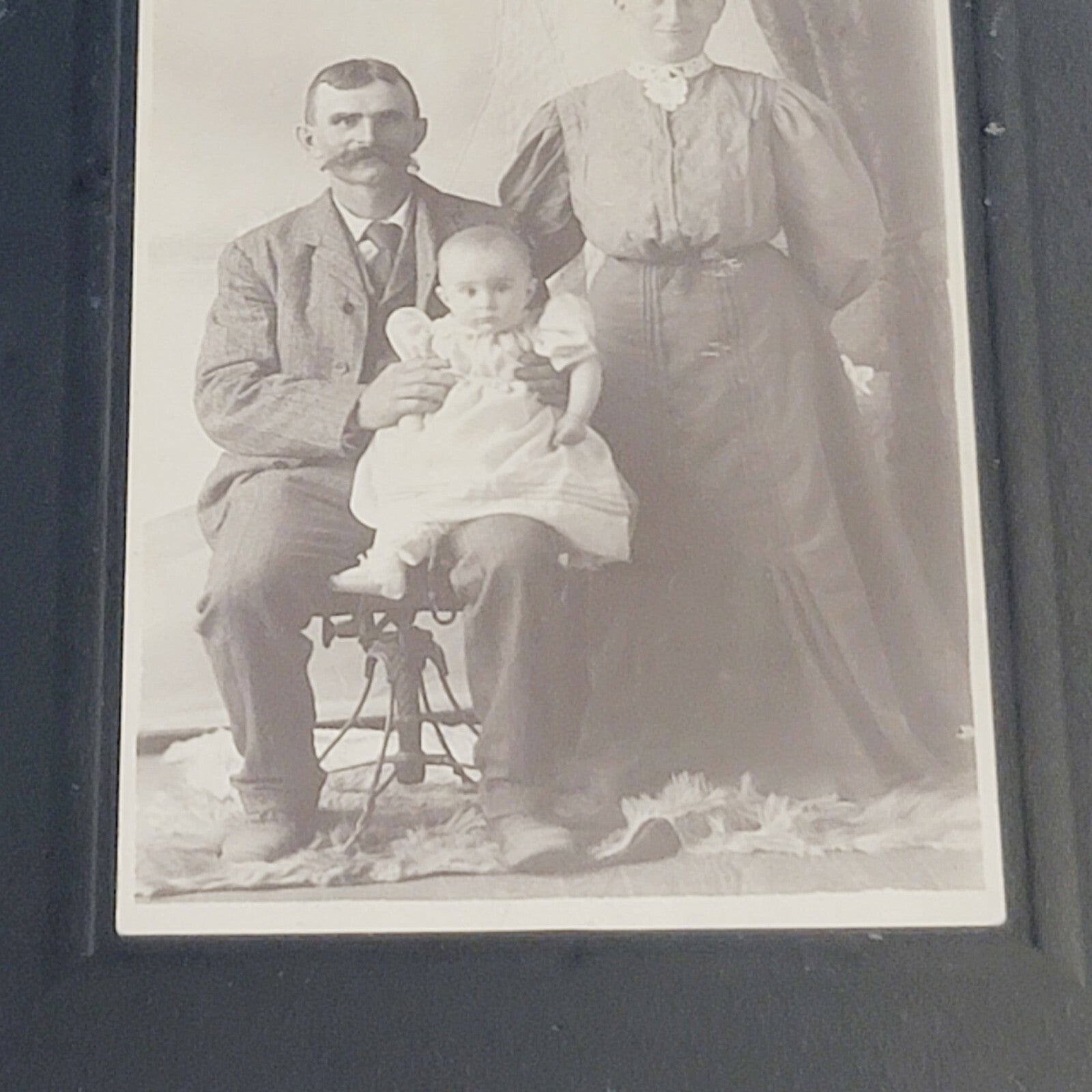 Antique Cabinet Card Photo Family Mustache Baby Smiles