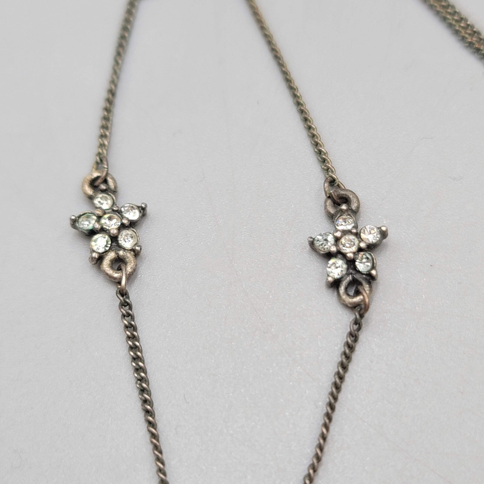 Crystal Flower Snowflake Necklace Silver tone Dainty 16"+