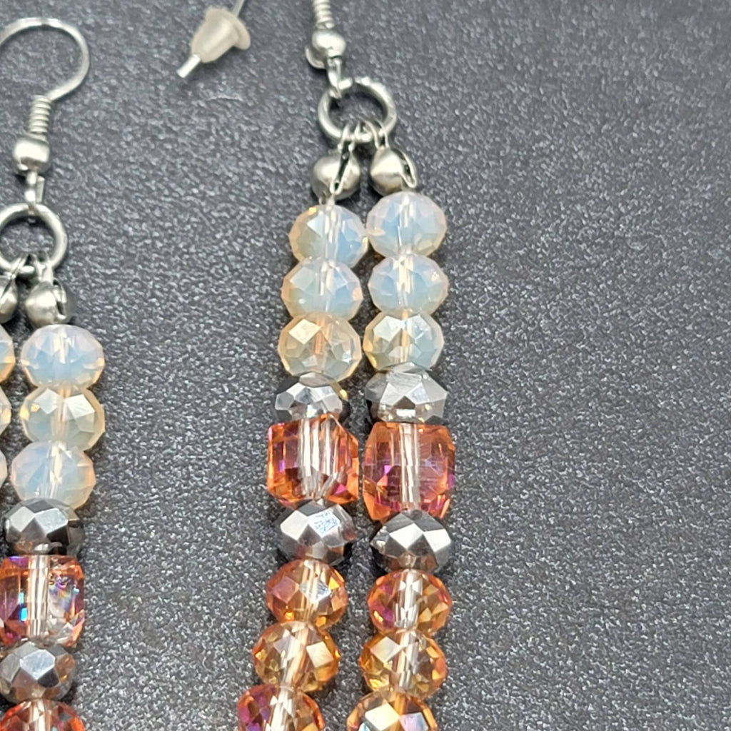 Pierced Earrings Multicolor Faceted Crystal Bead Dangle 3"