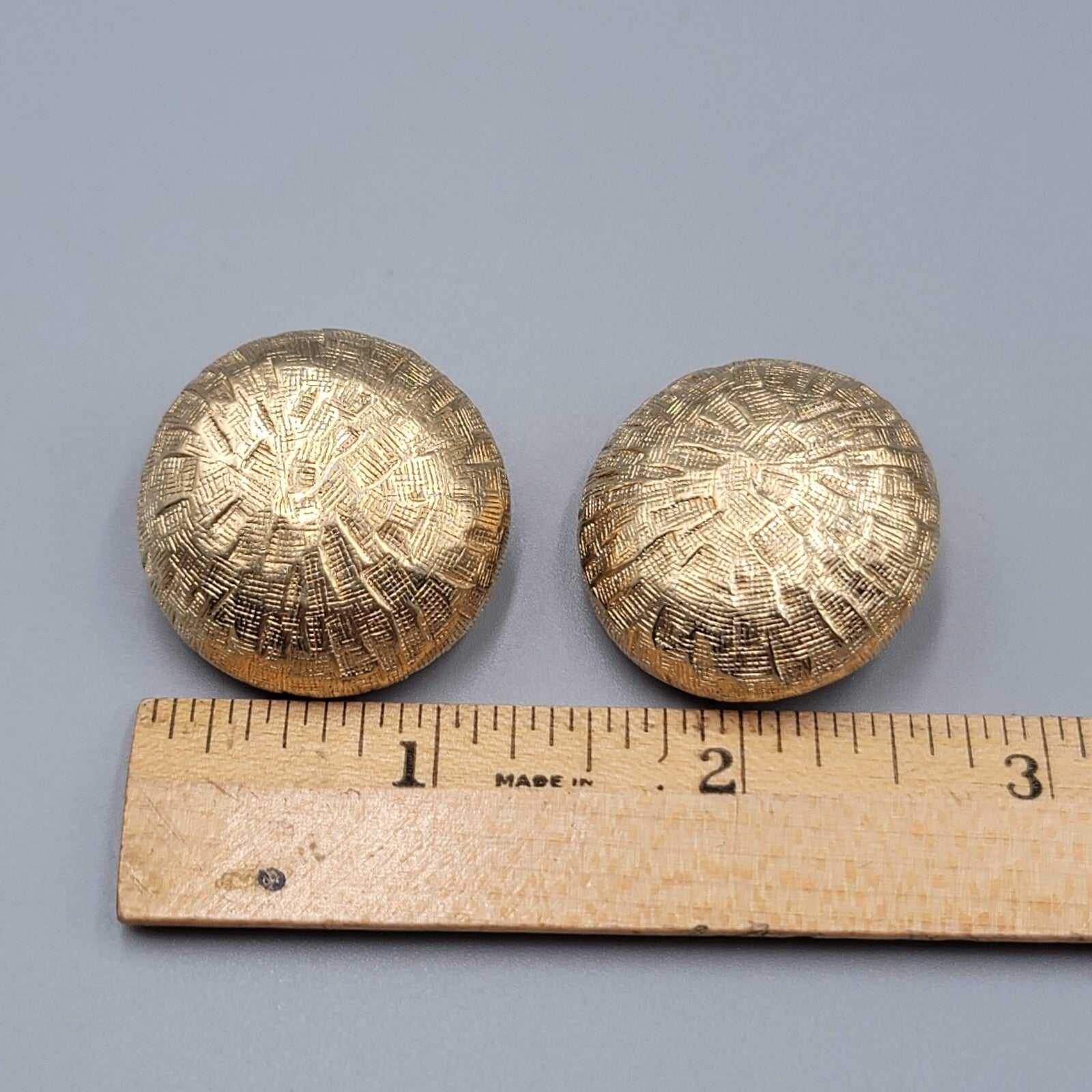 Vintage Castle Cliff Clip on Earrings Large Textured Gold tone Dome 1.25" Heavy