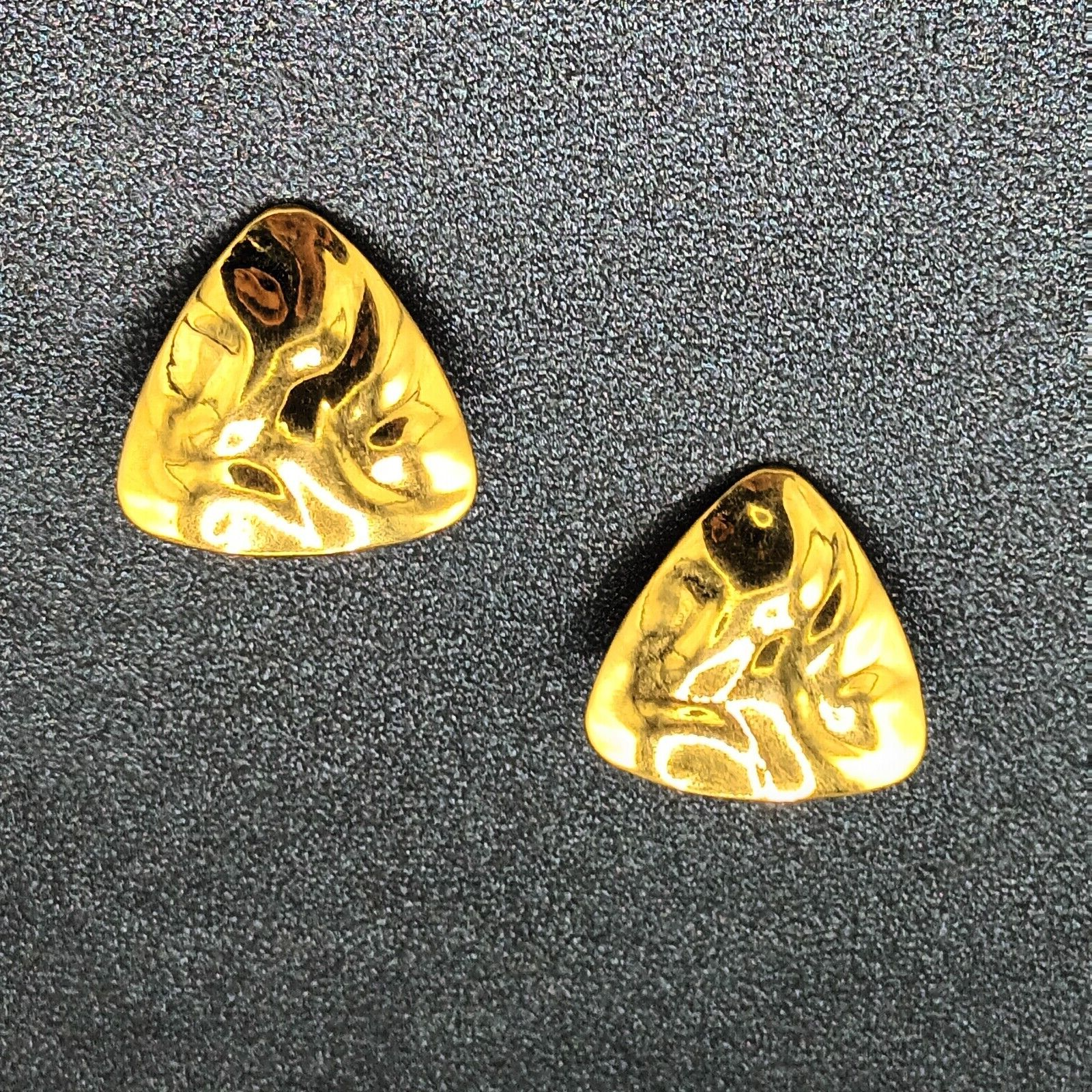 Vintage ROMA Clip on Earrings Hammered Gold Plated High Polish Drop 3/4"