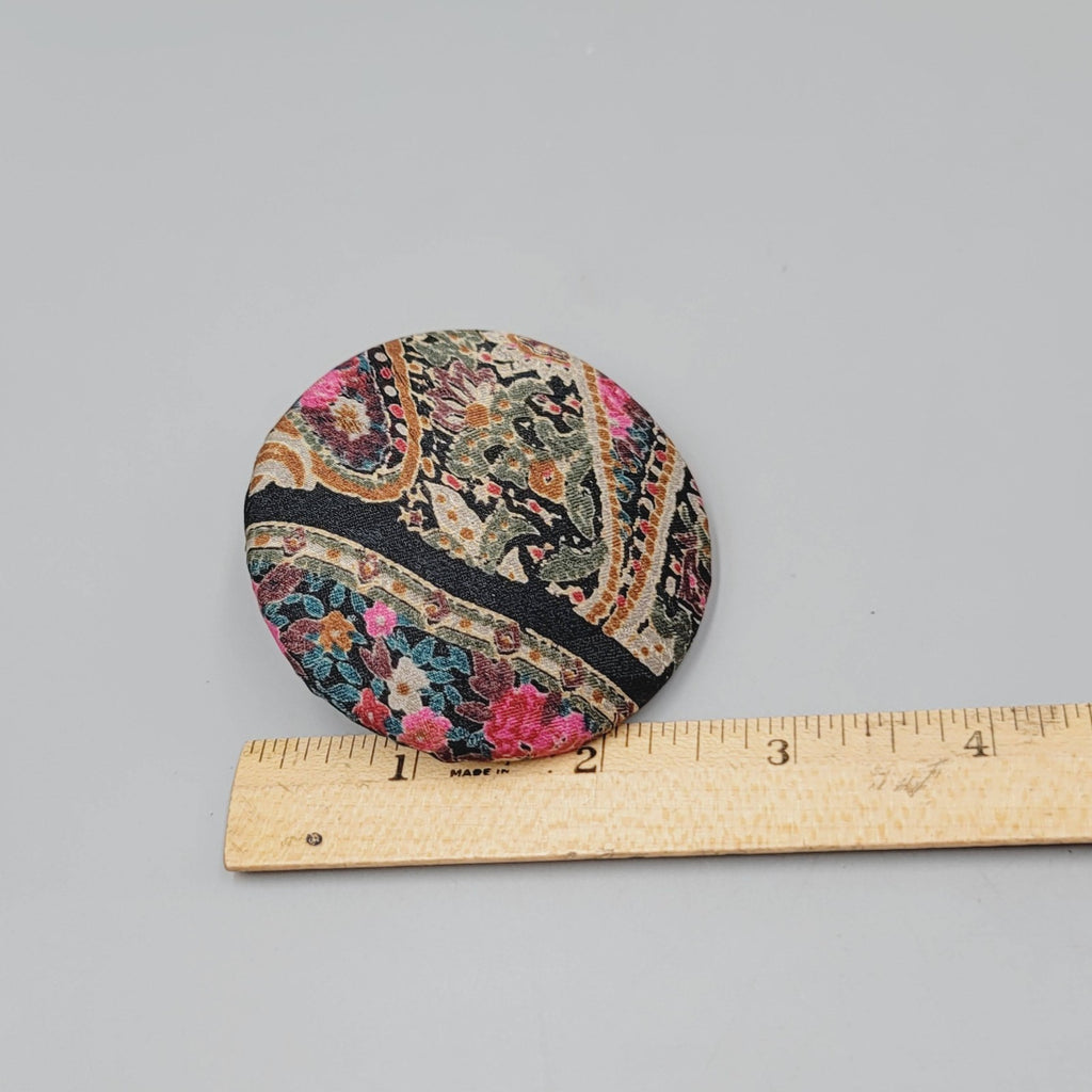 Vintage Scarf Clip Paisley Fabric Large Dome Round 2.5"