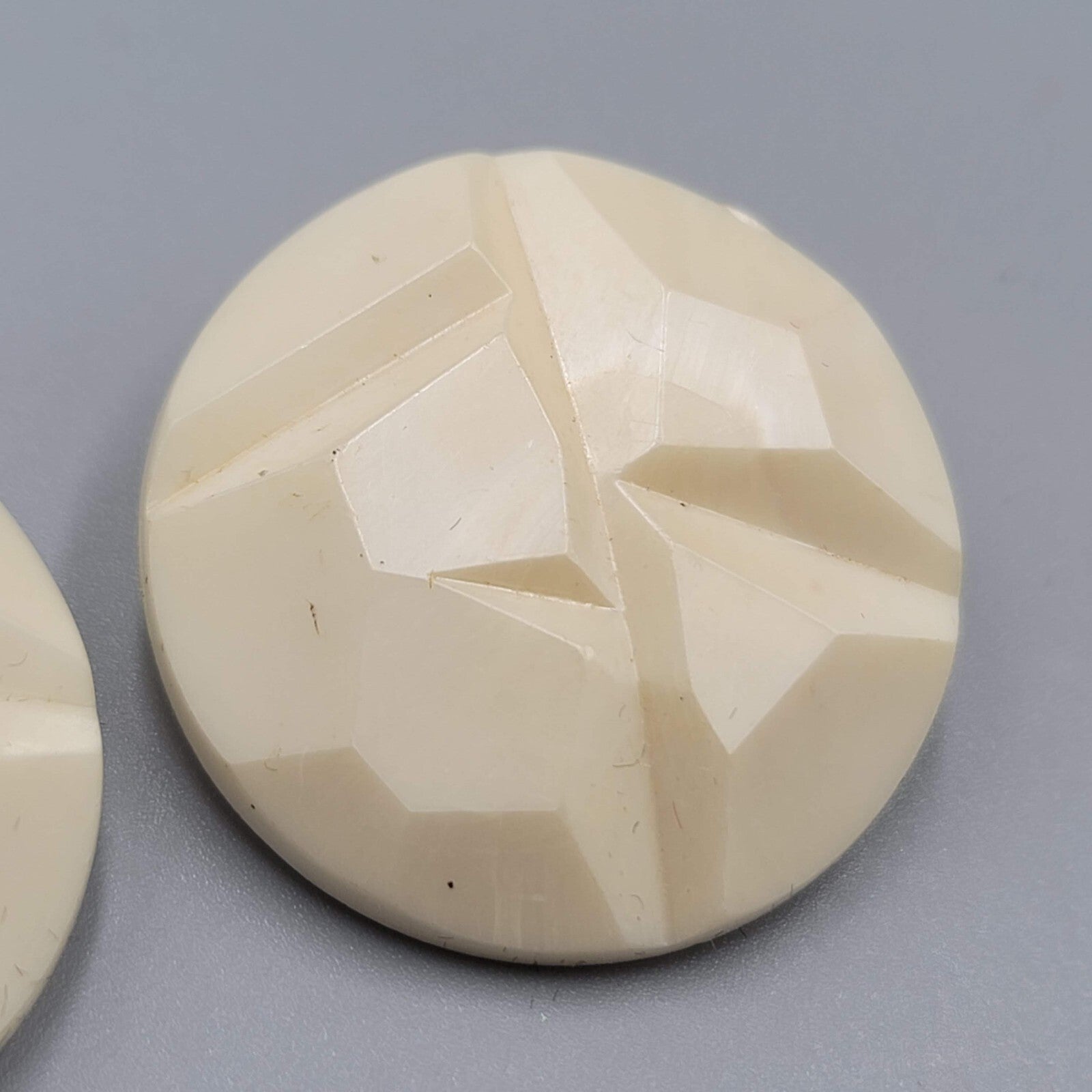 Vintage Germany Clip on Earrings Acrylic White Molded Round 1.25"