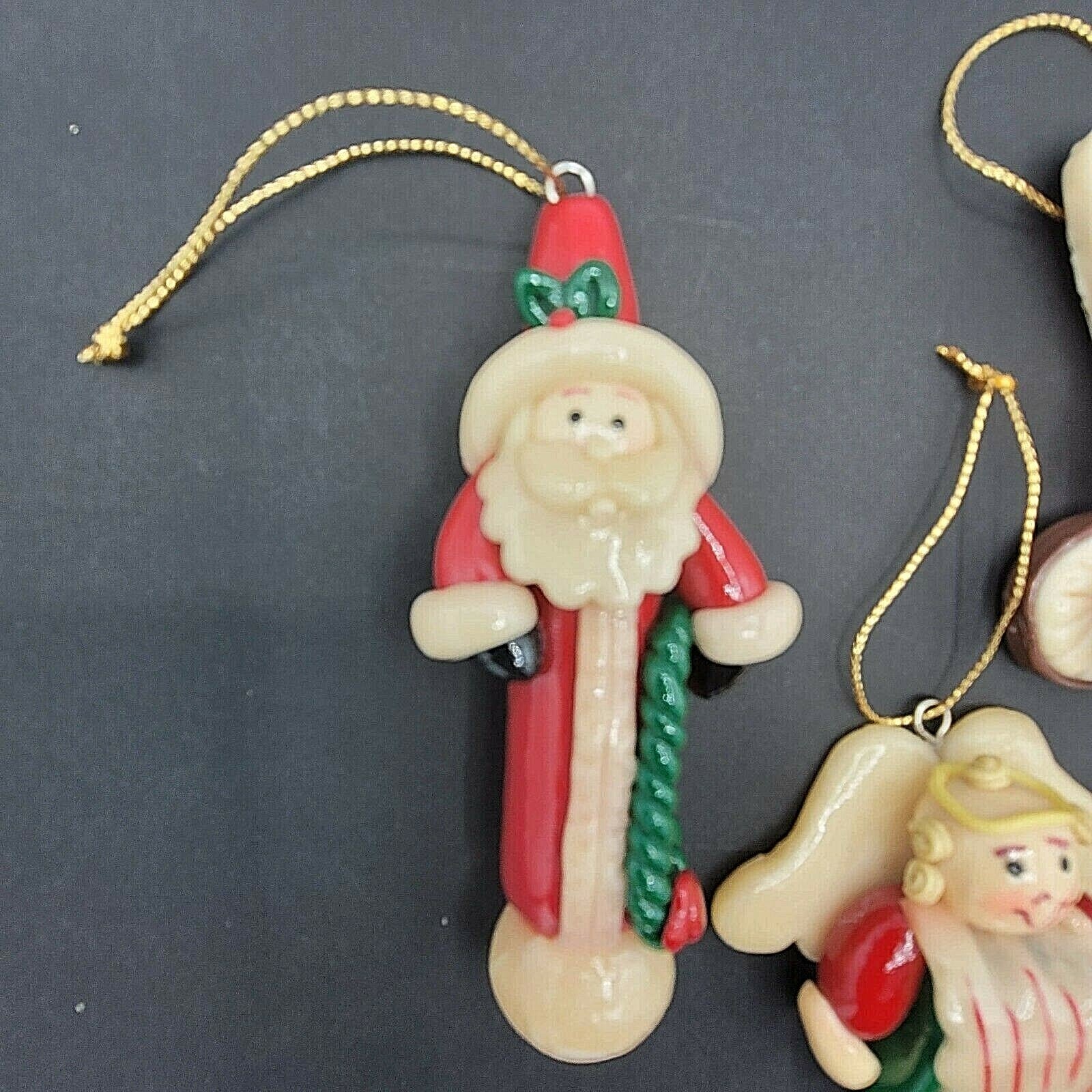 Polymer Clay Christmas Tree Ornaments Lot of 3 Santa Angel Western
