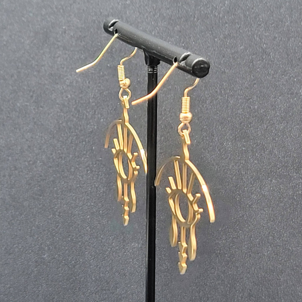 Evil Eye Pierced Earrings Crying Art Gold Plated Statement Dangle New 1.5"