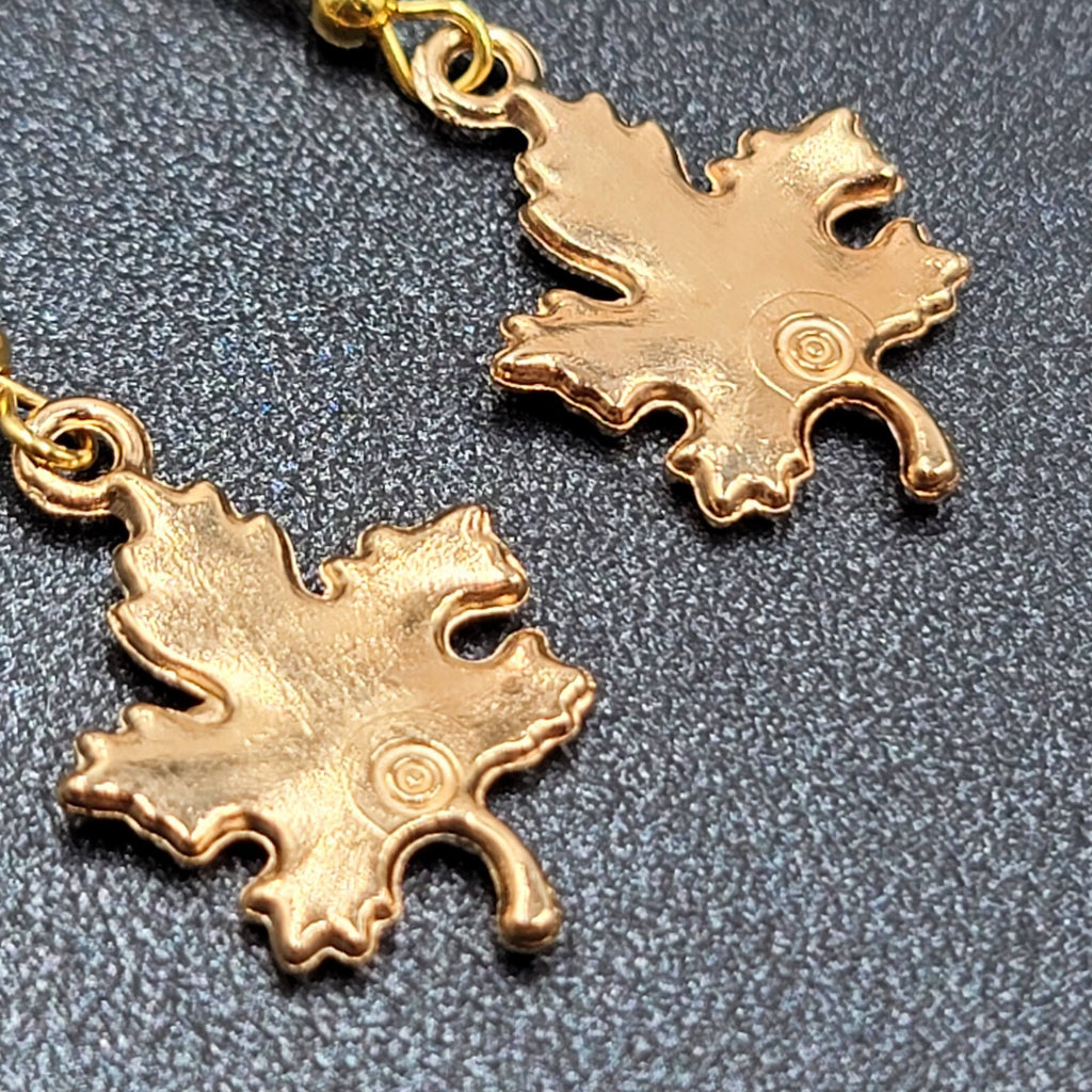 Leaf Pierced Earrings Gold tone Dangle 7/8"