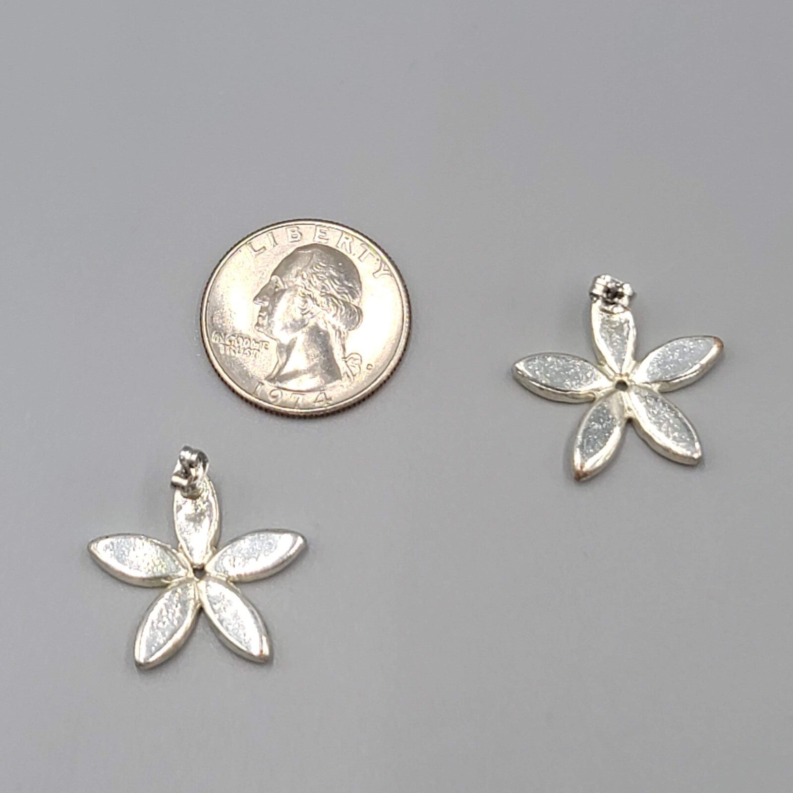 Flower Pierced Earrings Silver tone Blue Accent Petals Drop 1"