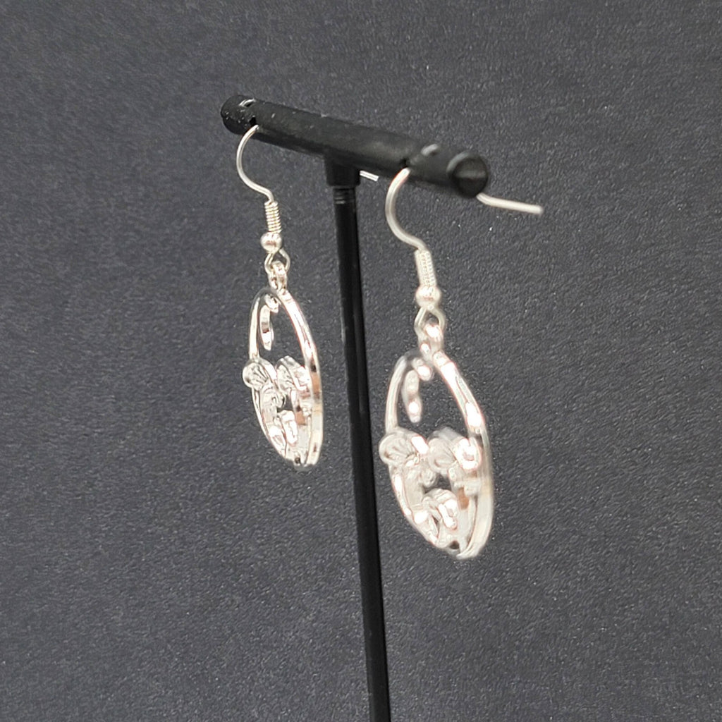 Mushroom Pierced Earrings New Silver tone Round Dangle 1"