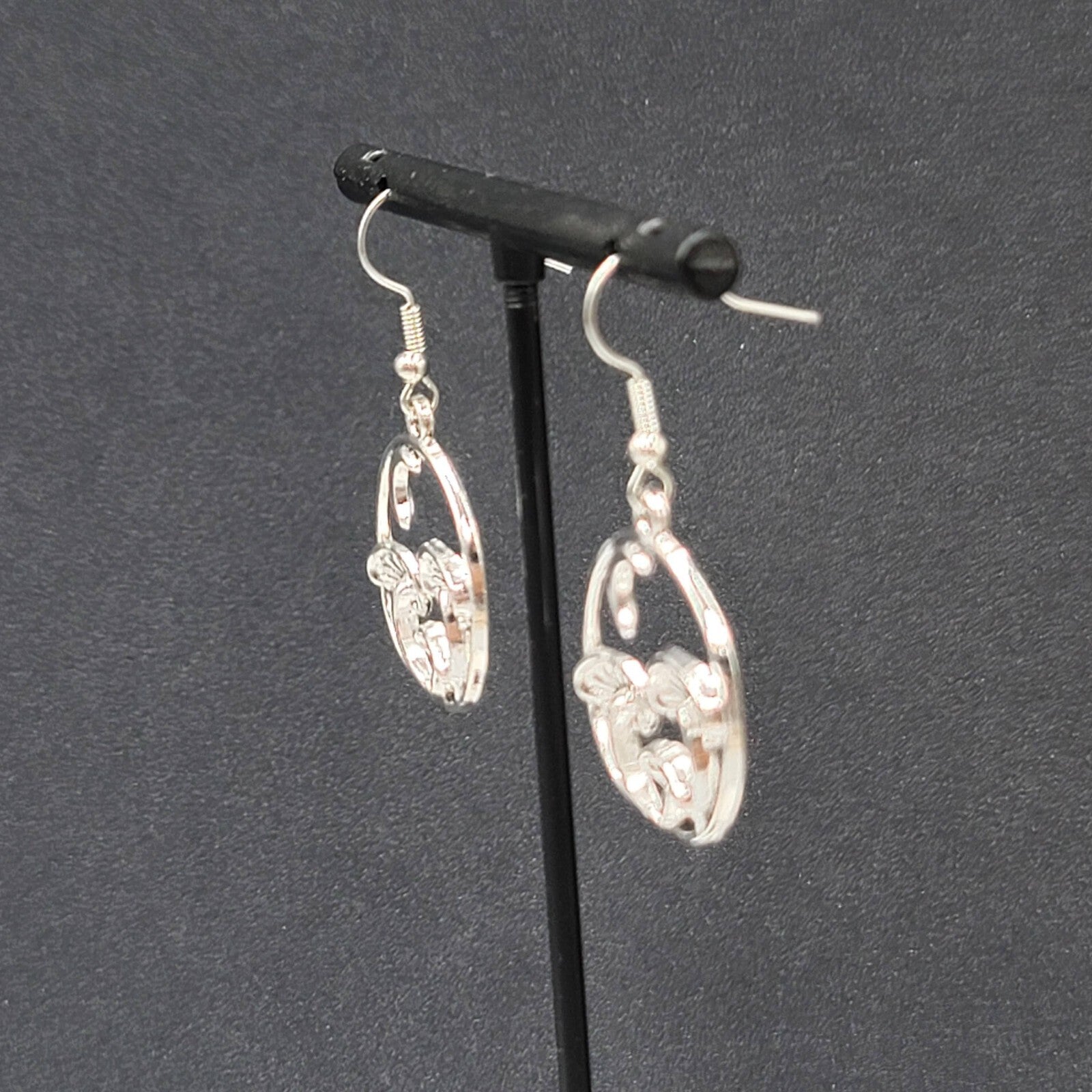 Mushroom Pierced Earrings New Silver tone Round Dangle 1"