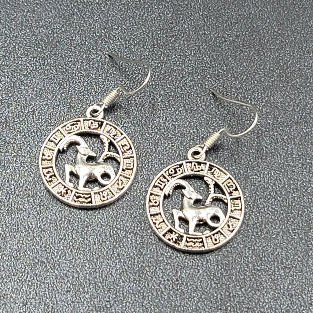Zodiac Pierced Earrings Silver tone Dangle 7/8"