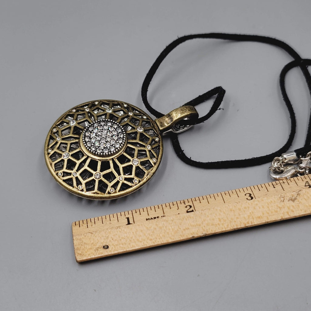 Premier Designs Boho Medallion Pendant Necklace Silver Gold Tone Reversible
