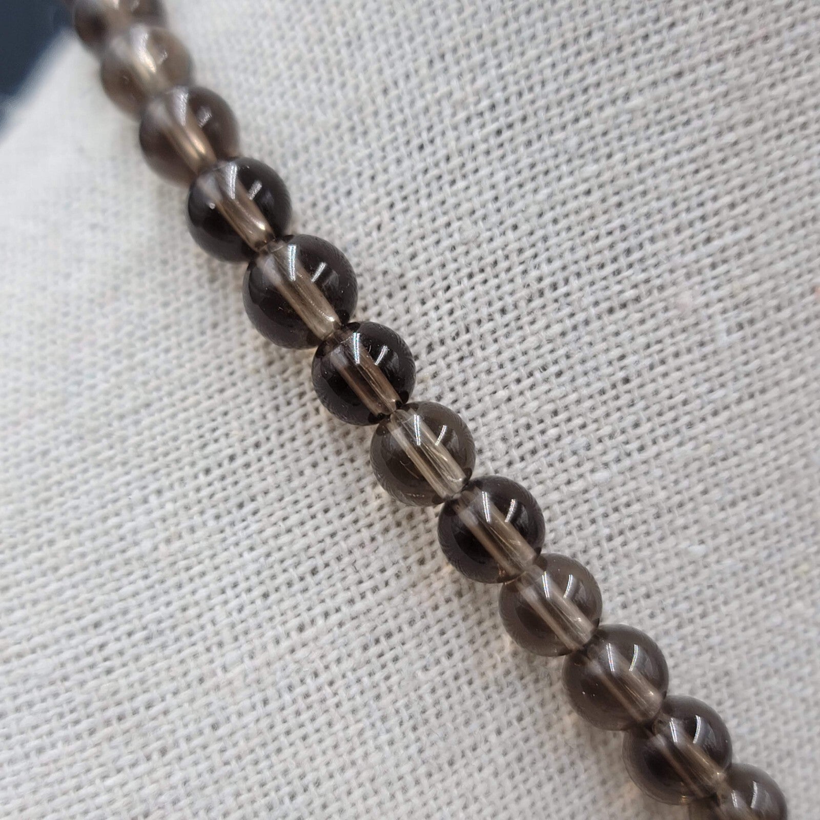 ATI Glass Bead Necklace Black Smokey Teardrop Pendant Sterling Silver Clasp 16"