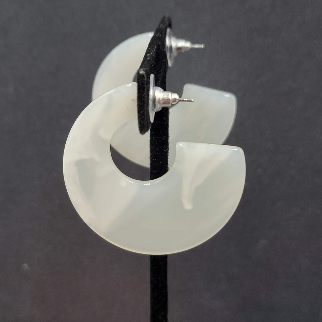 Pierced Earrings White Resin Wide Hoops Statement 1.5"