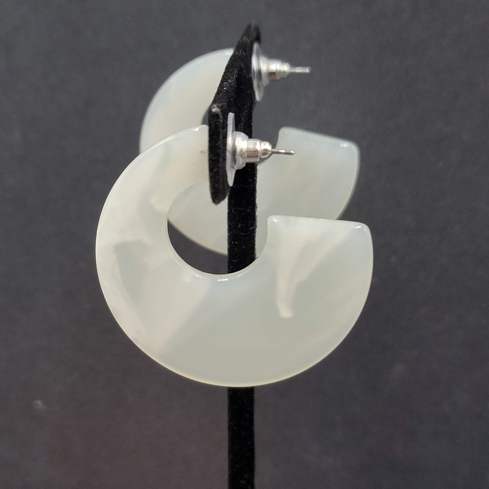 Pierced Earrings White Resin Wide Hoops Statement 1.5"