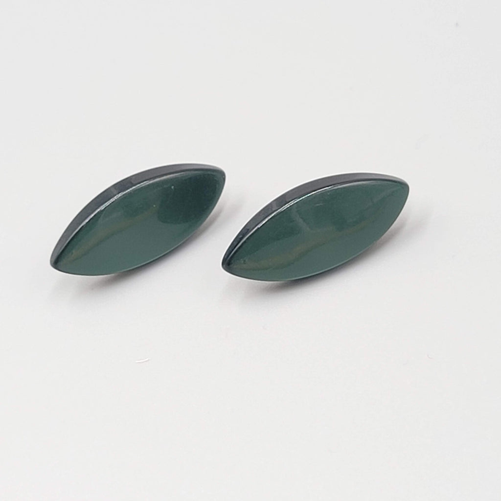 Vintage Pierced Earrings Dark Green Lucite Moonglow Drop 1"
