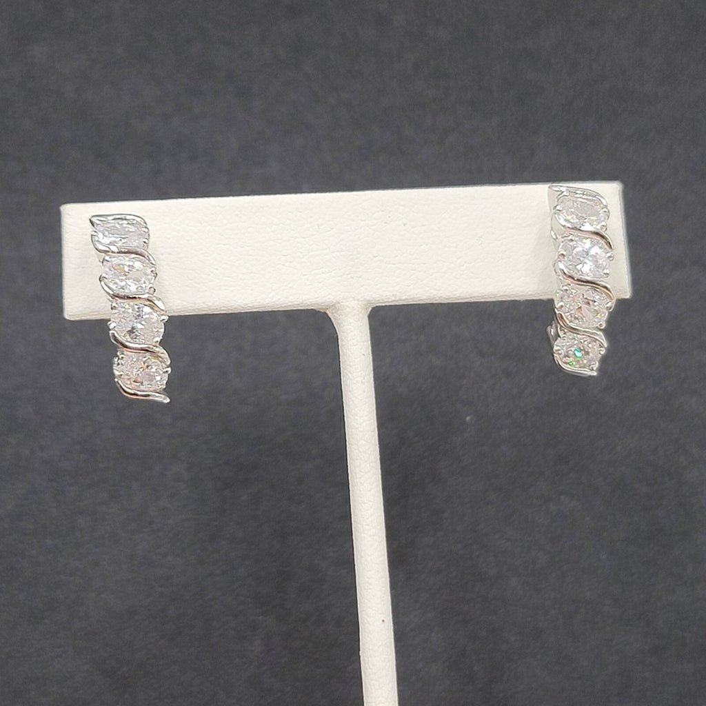 Pierced Earrings Silver Plated Cubic Zirconia Drop 7/8"